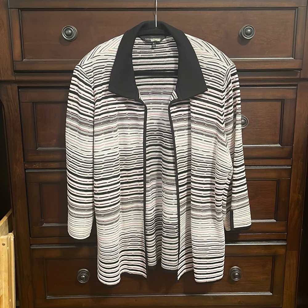 Ming Wang Pink Black White Cardigan Blazer 1X